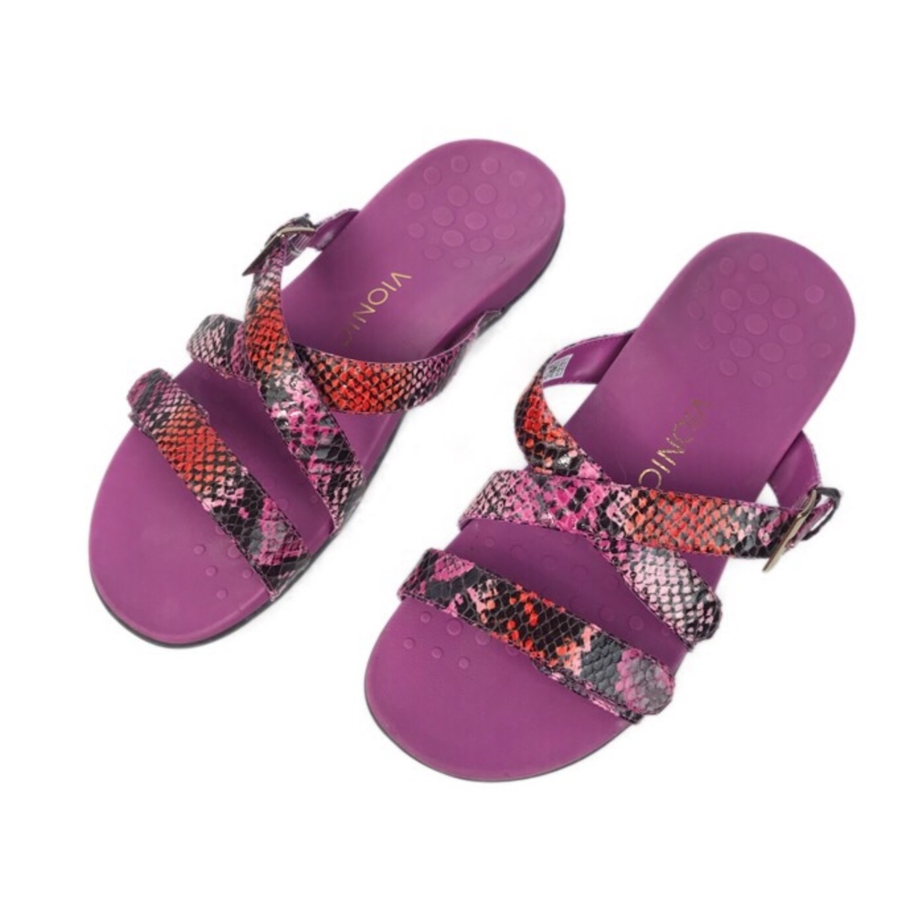 Vionic Purple Snake Embossed Comfort Sandal Slides